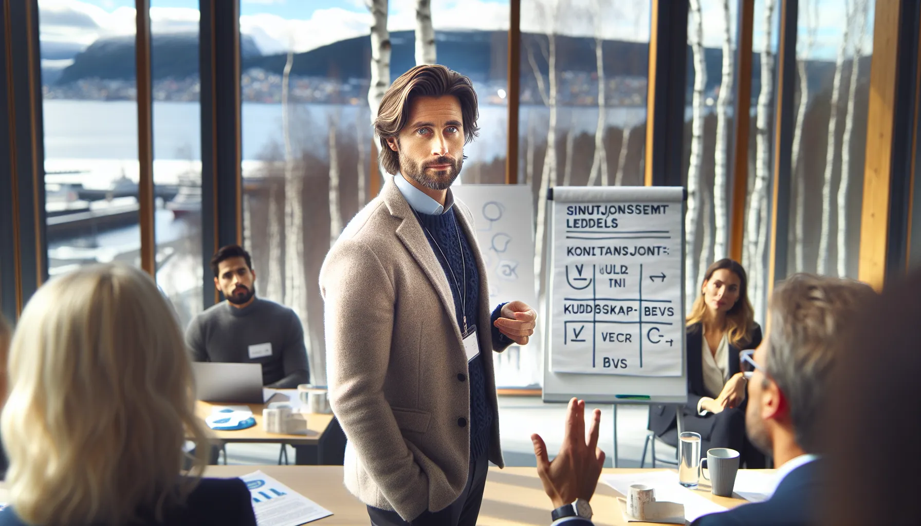 De beste kursene for å lære ledelse og kommunikasjon 2 Coach guides leadership and communication role-play in a norwegian workshop setting.