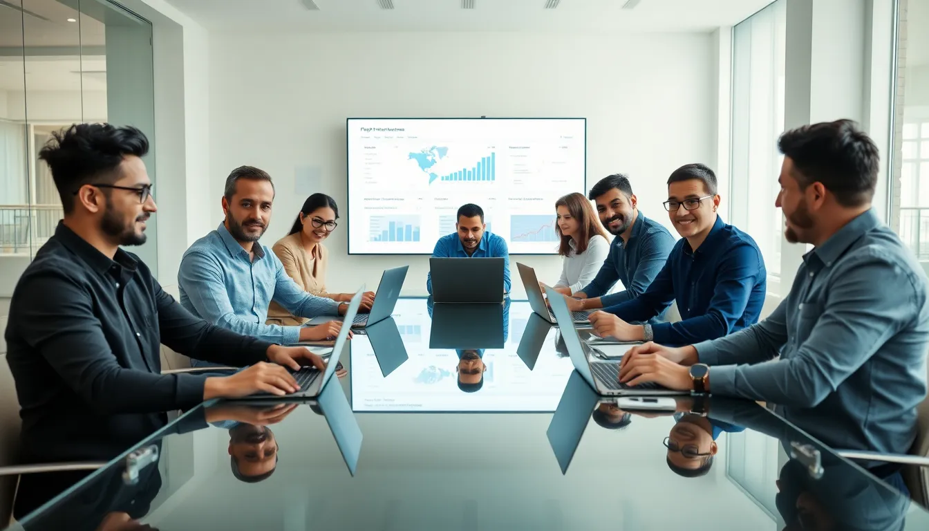 diverse team collaborating on custom PHP web development in a modern office.