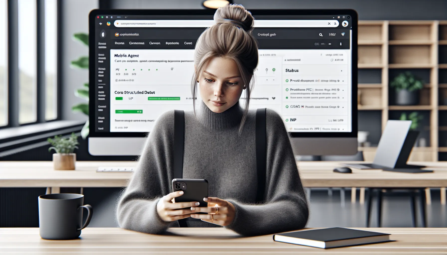 Marketer reviews mobile-first website parity and core web vitals in oslo office.