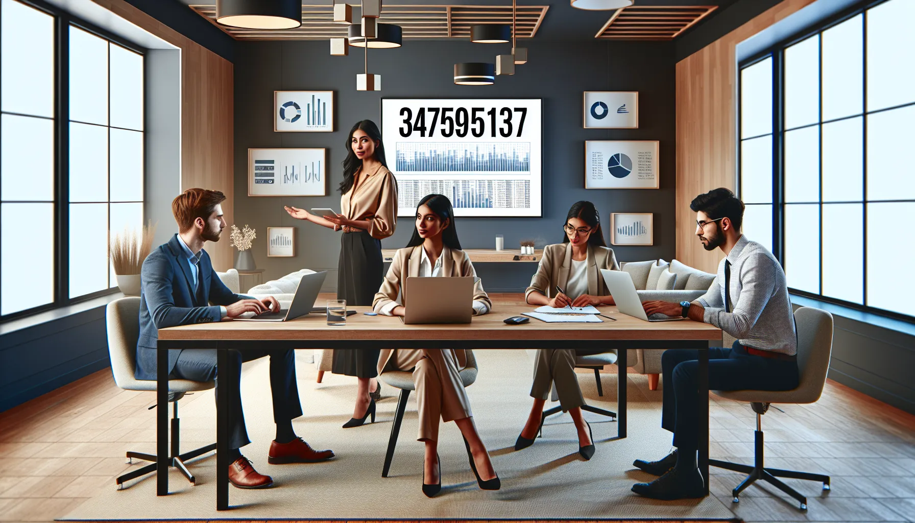 professionals discussing data analysis in a modern office setting.