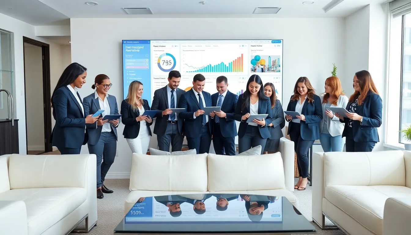 diverse real estate team collaborating in a modern office setting.