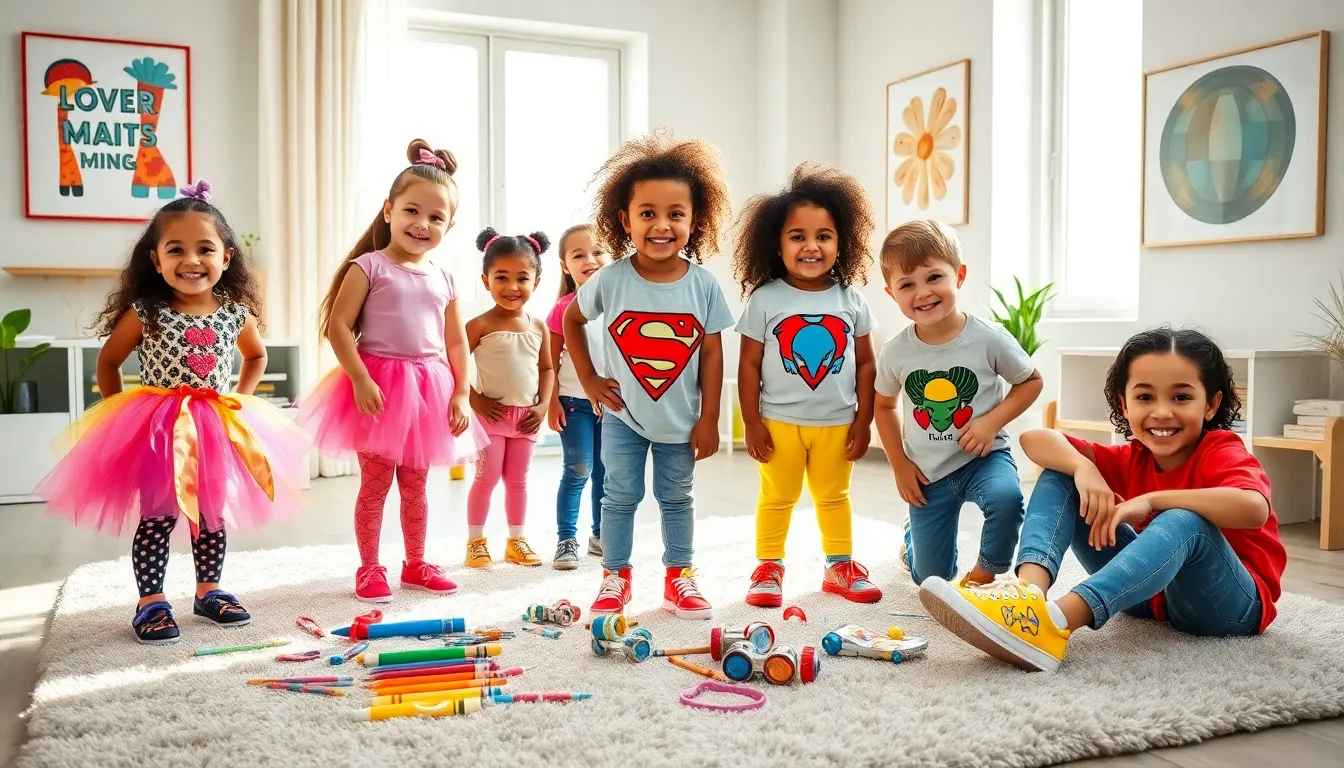 children expressing creativity in playful, stylish clothing.