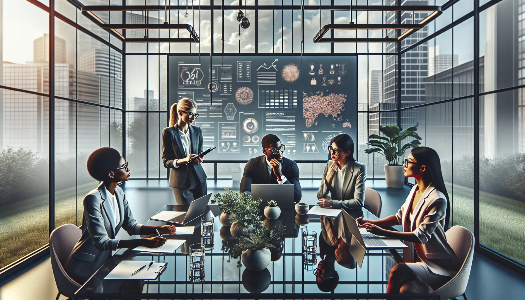 professionals in a modern office discussing solutions for platform challenges.