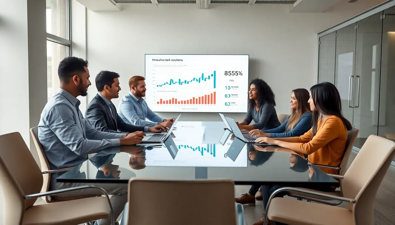 diverse professionals collaborating in a modern office setting.