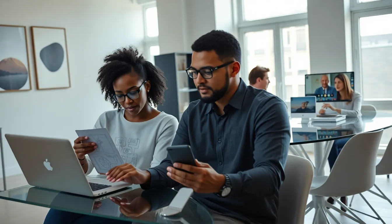 diverse freelancers collaborating in a modern office setting.