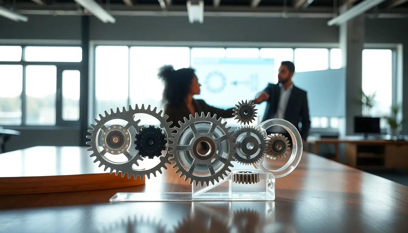 illustration of different types of gears in a professional workspace.