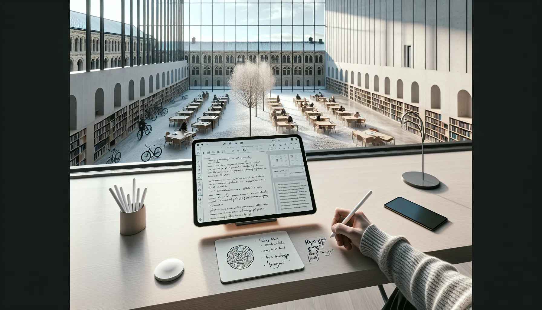 Hvordan bruke teknologi for å forbedre studieresultatene dine 2 Norwegian student handwriting cornell notes on tablet beside zettelkasten graph on laptop.