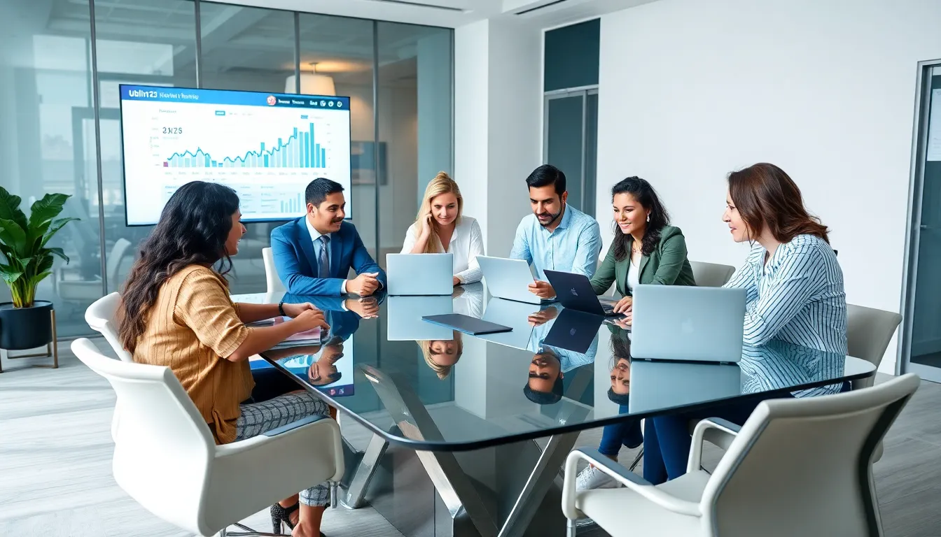 diverse team collaborating in a modern office setting.