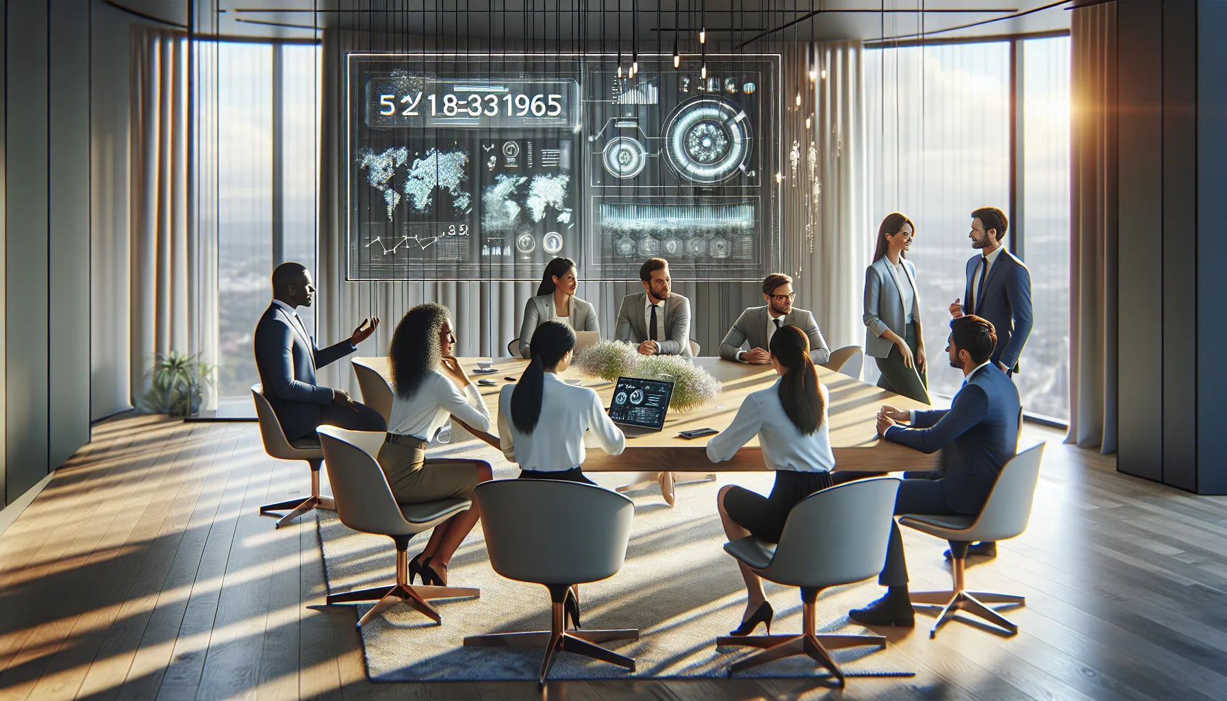 diverse team discussing technology and finance in a modern office.