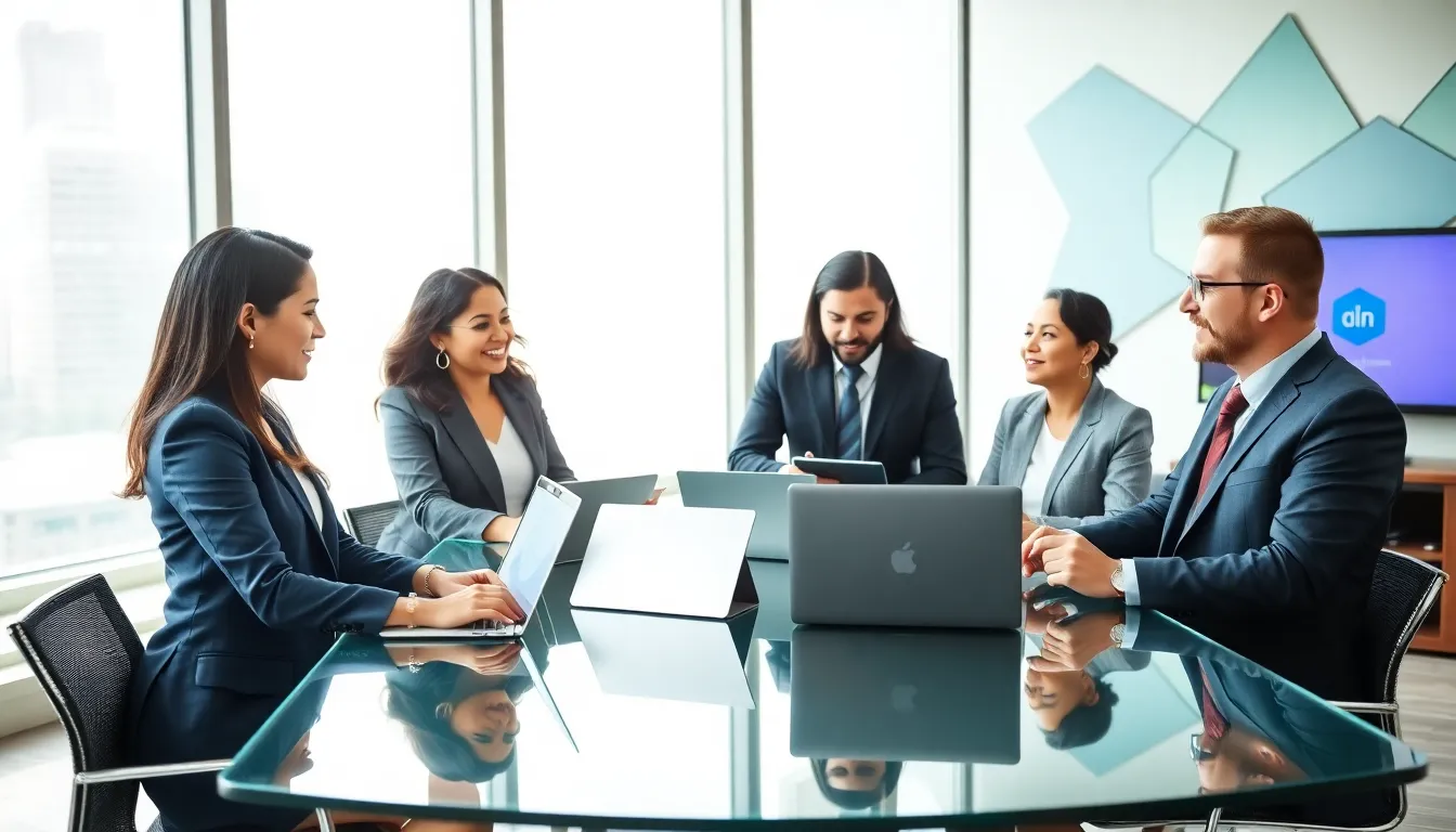 diverse team collaborating in a modern office setting.