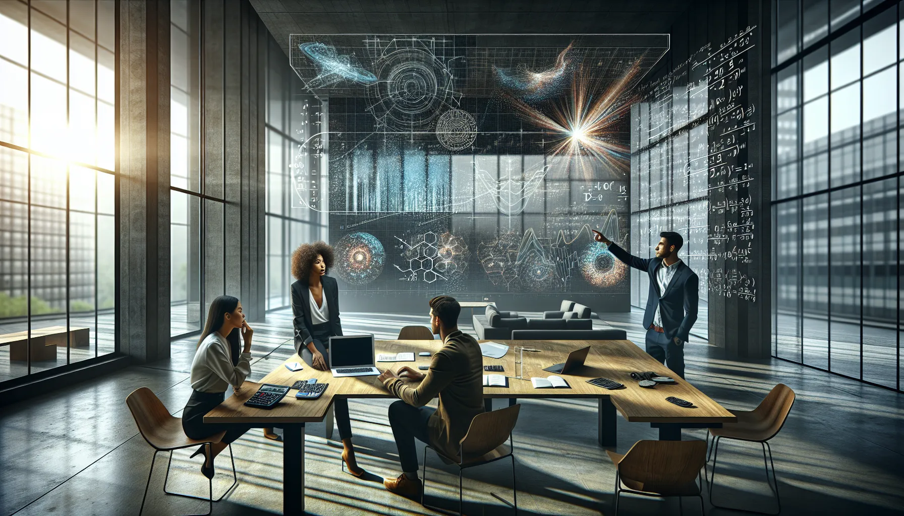 diverse team analyzing number properties in a modern office.