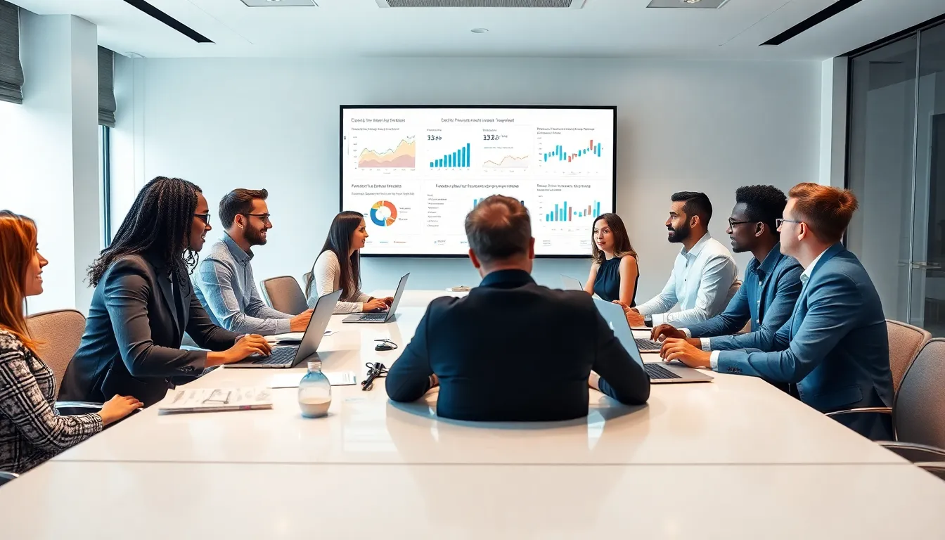 diverse team discussing digital business strategies in a modern office.