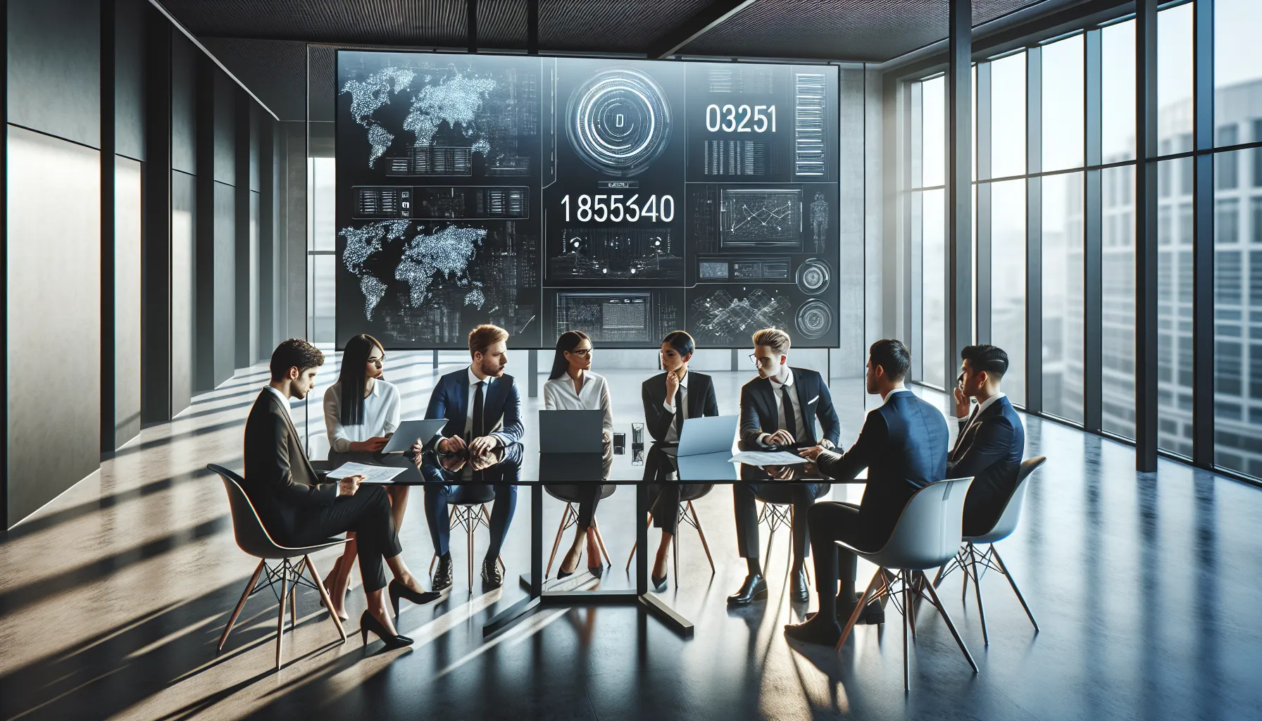 diverse team discussing technology in a modern office.