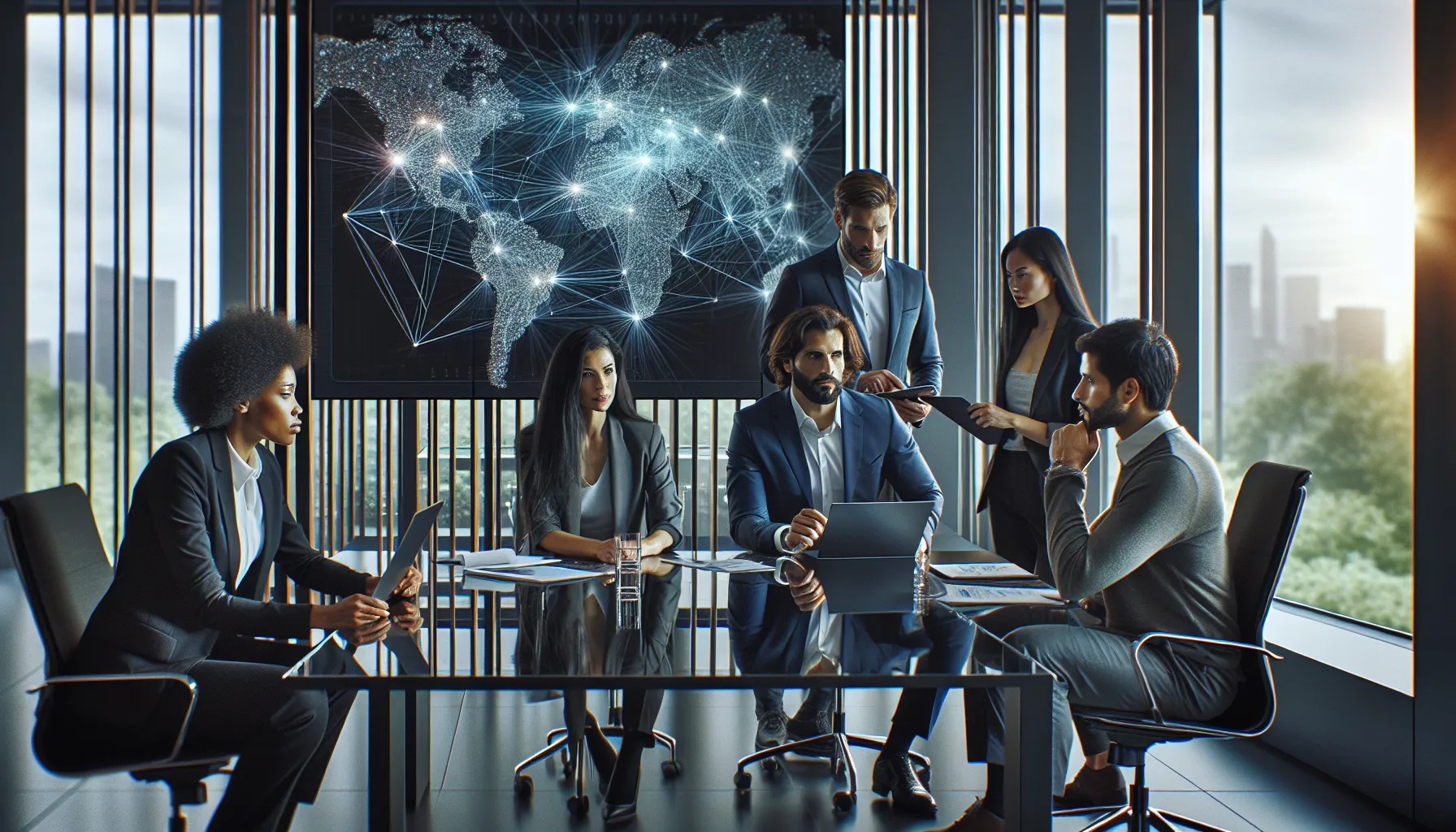 IT professionals discussing IP address networking in a modern office.