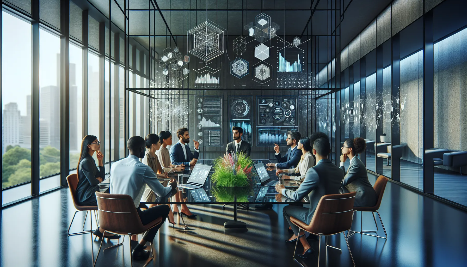 diverse team collaborating on productivity strategies in a modern office.