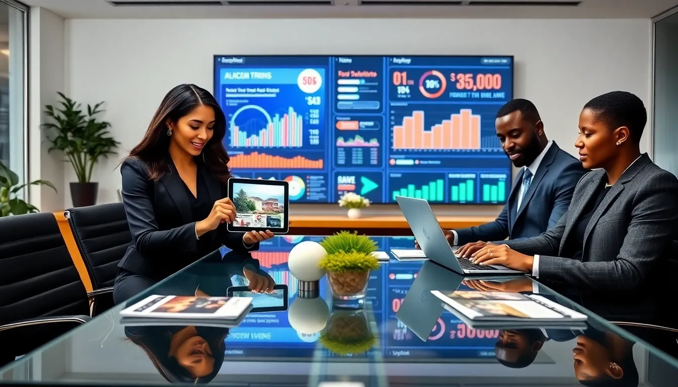 diverse real estate team collaborating in a modern office.