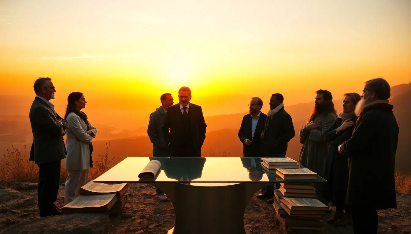 diverse thinkers discussing the metaphor of dawn and oblivion.