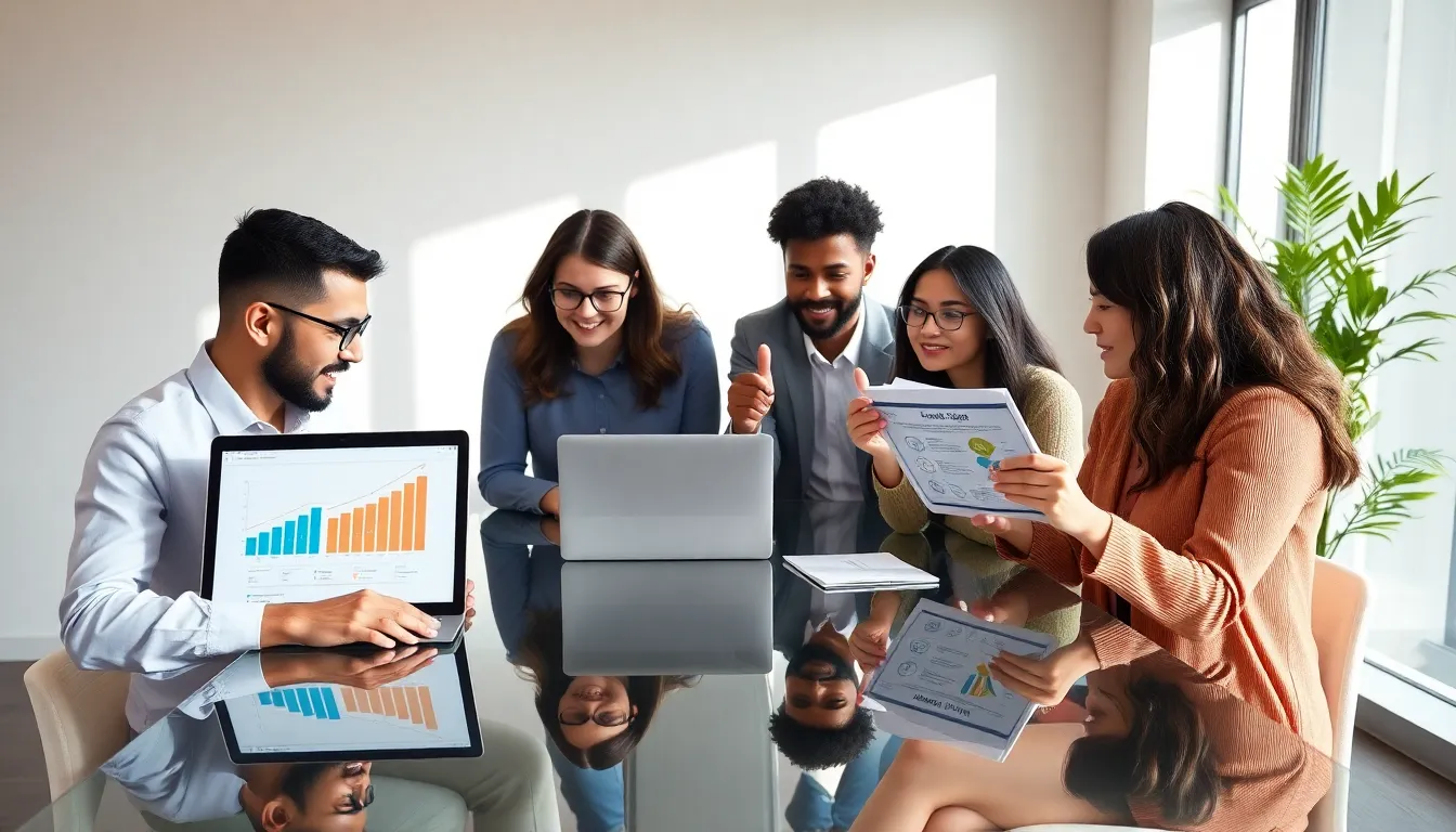 diverse team discussing smart shopping strategies in a modern office.