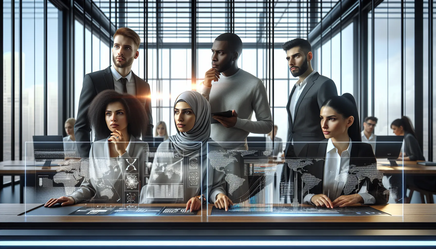 diverse professionals analyzing data in a modern office.