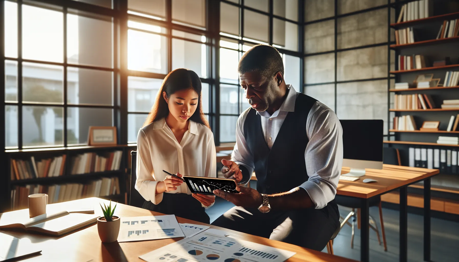a financial advisor consulting a client about Roth IRA and 401(k) options.