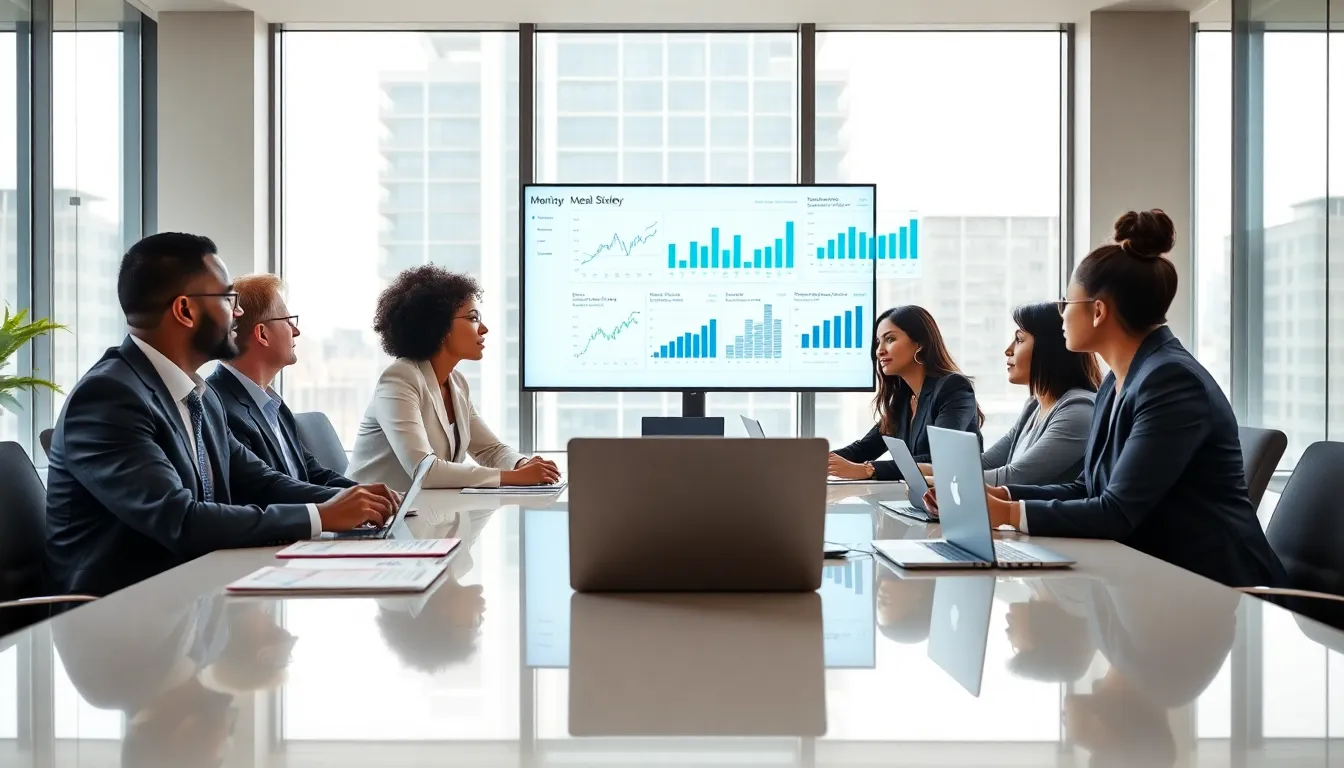 diverse financial team discussing real estate investment strategies in a modern office.