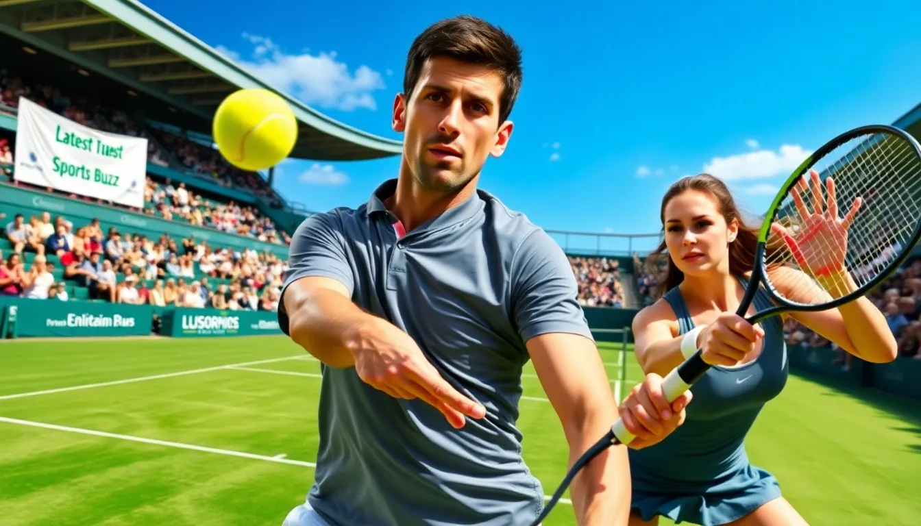 tennis players in action during a tournament match.
