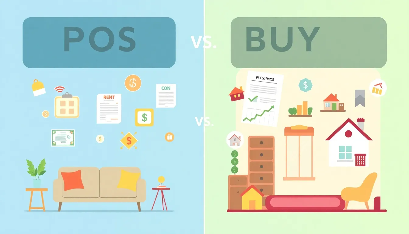 infographic comparing renting and buying a house.