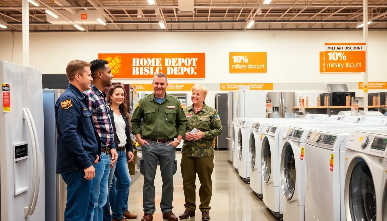 military personnel shopping for appliances at Home Depot.