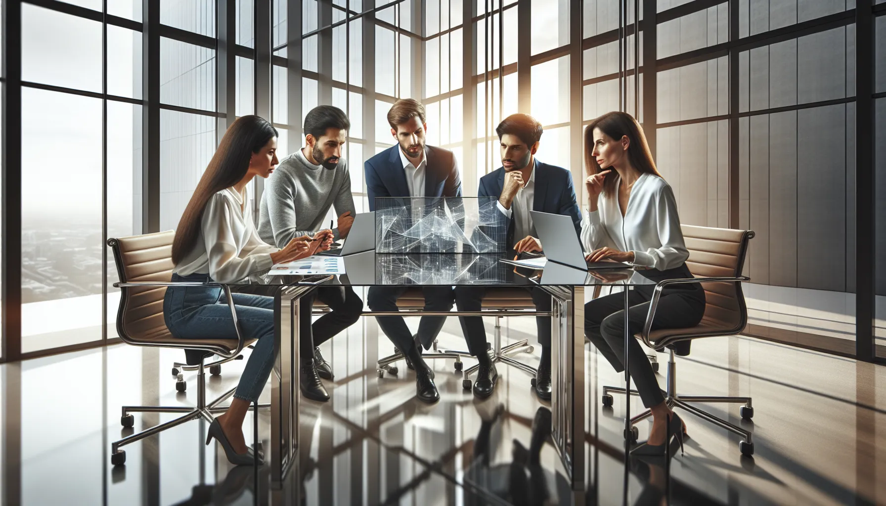 diverse professionals collaborating in a modern office setting.