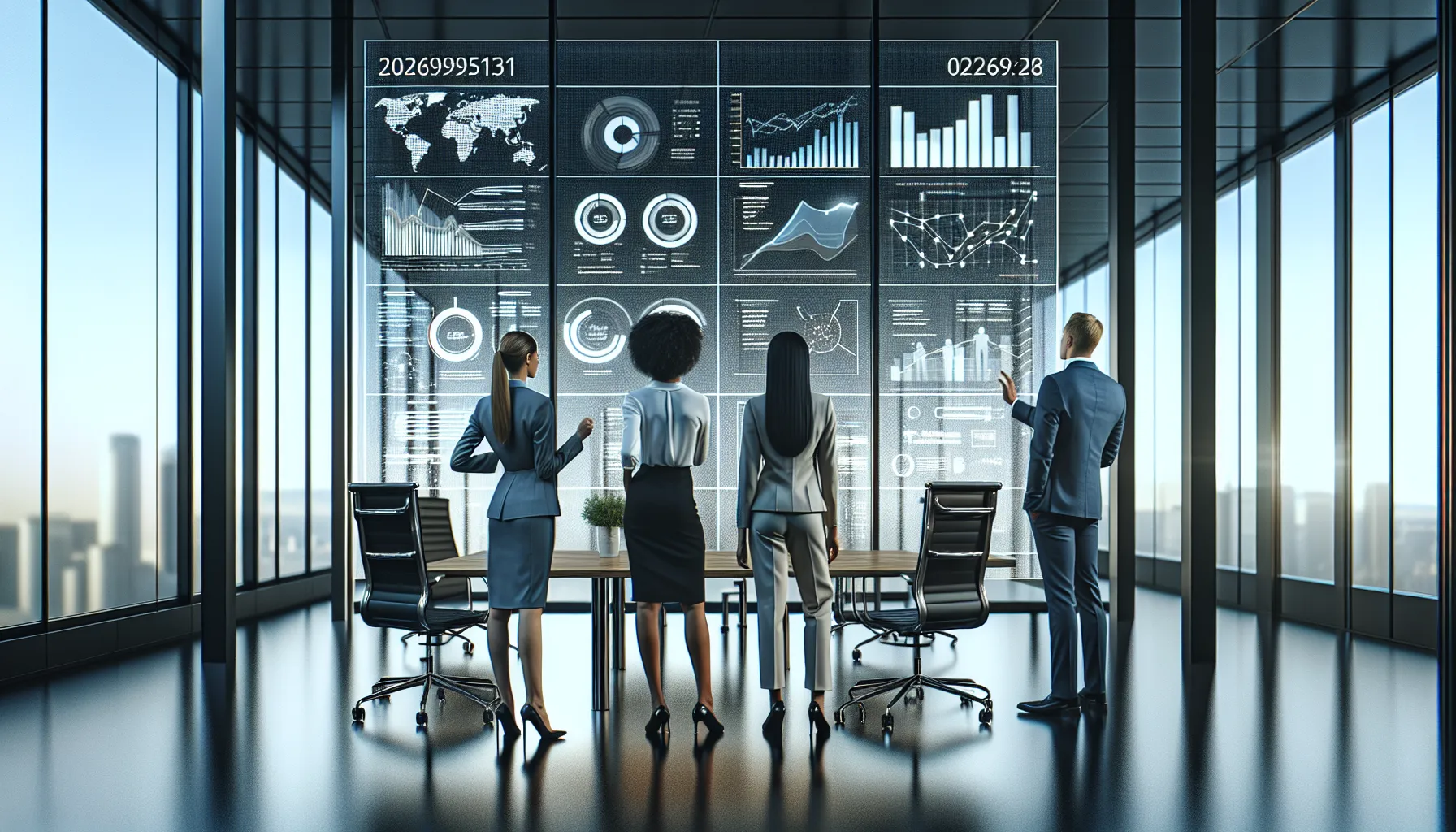 professionals analyzing data in a modern office setting.