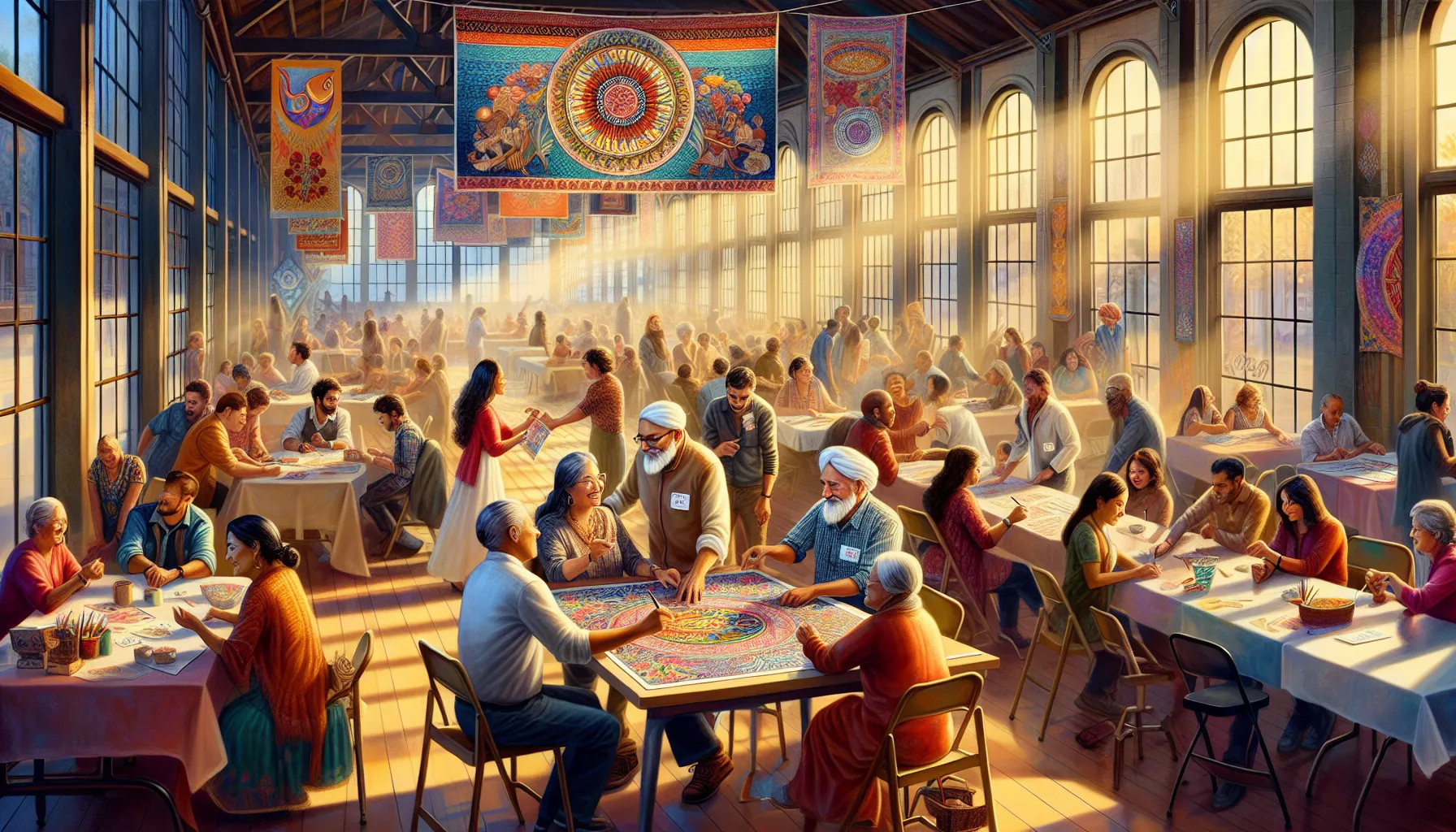 diverse community members collaborating on cultural art projects.