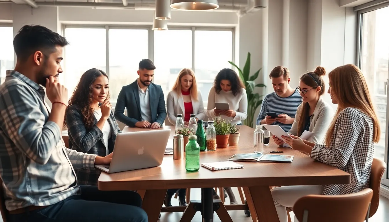 diverse professionals collaborating in a modern co-working space.