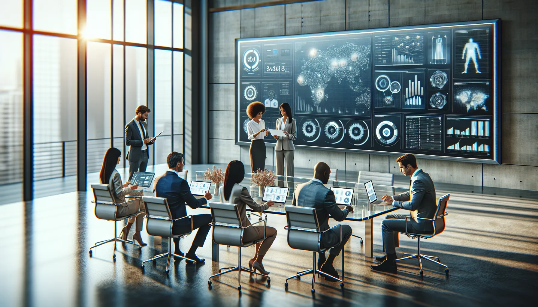 diverse professionals discussing CBOFEOS applications in a modern office.