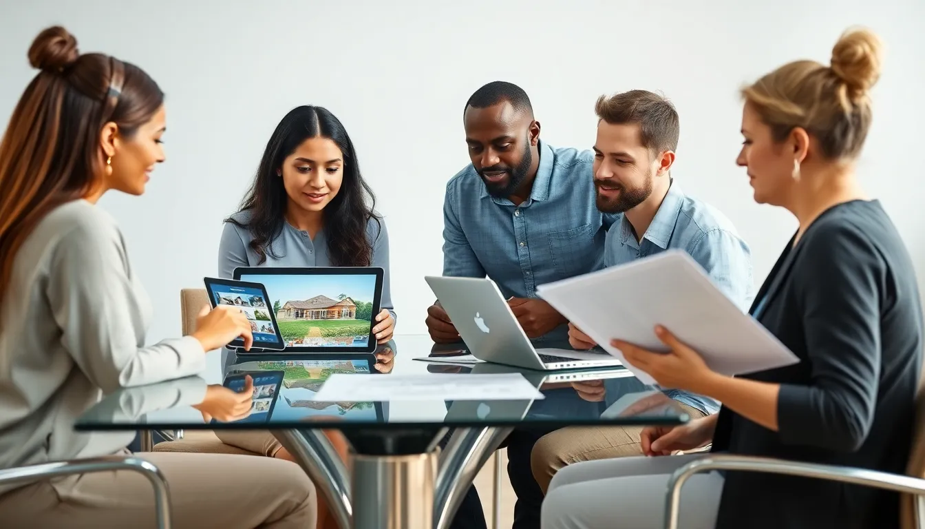 professionals collaborating on home improvement loan projects in a modern office.