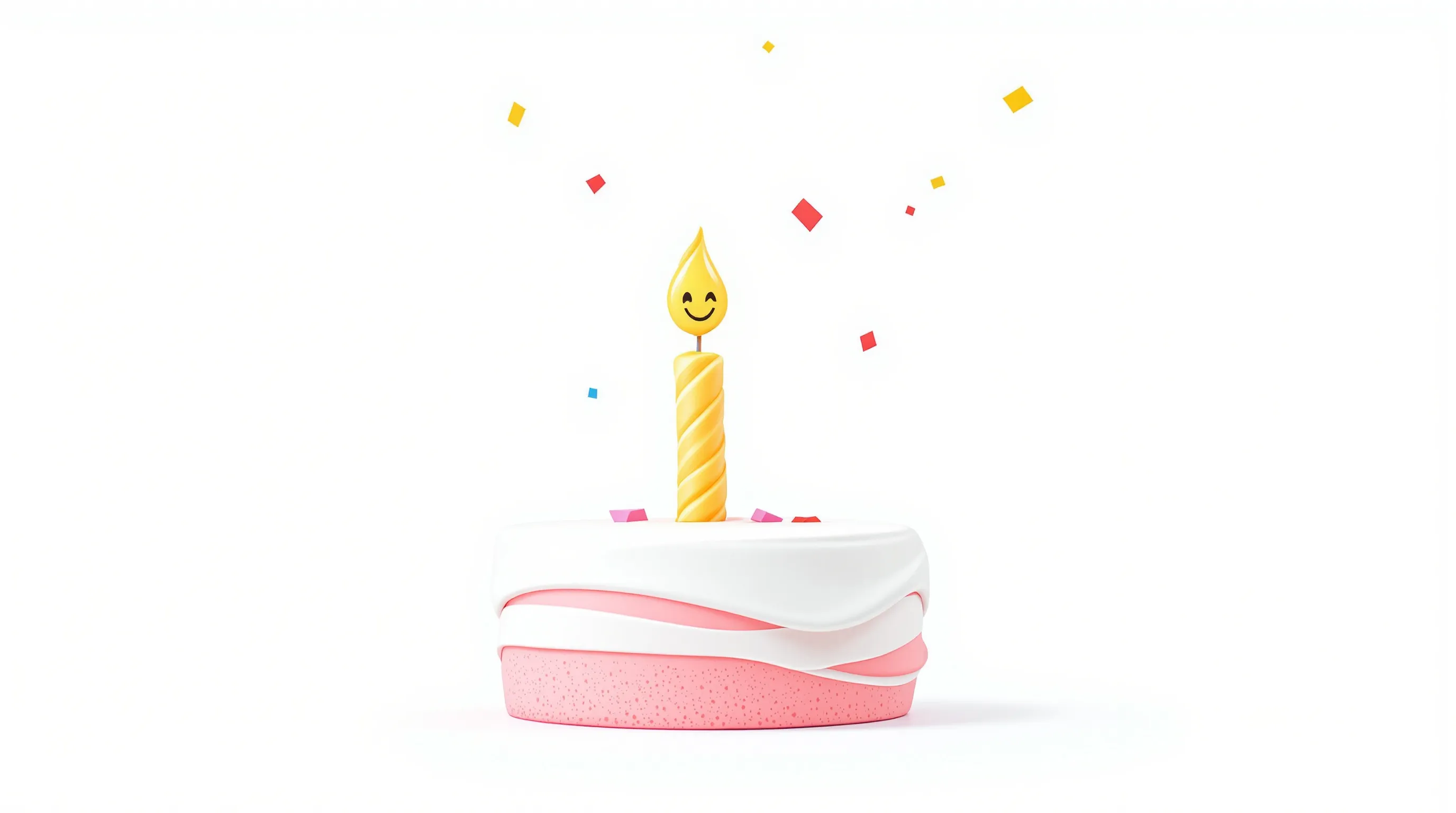 a playful birthday cake with a winking smiley candle