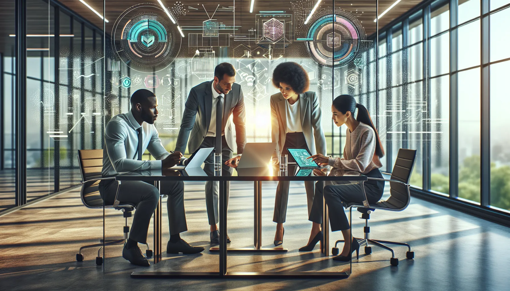 diverse team collaborating in a modern office setting.