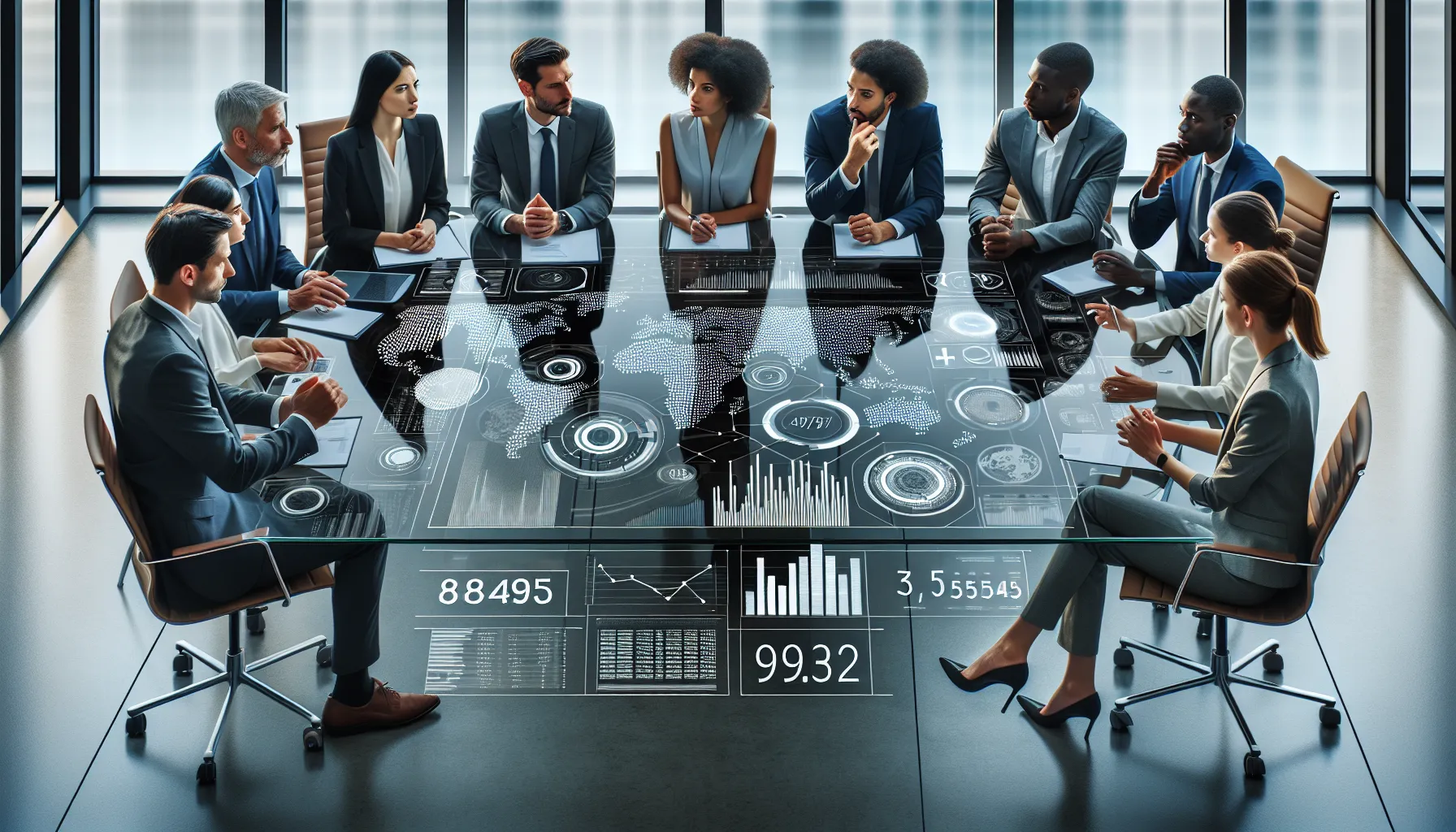 professionals discussing technology applications in a modern office.