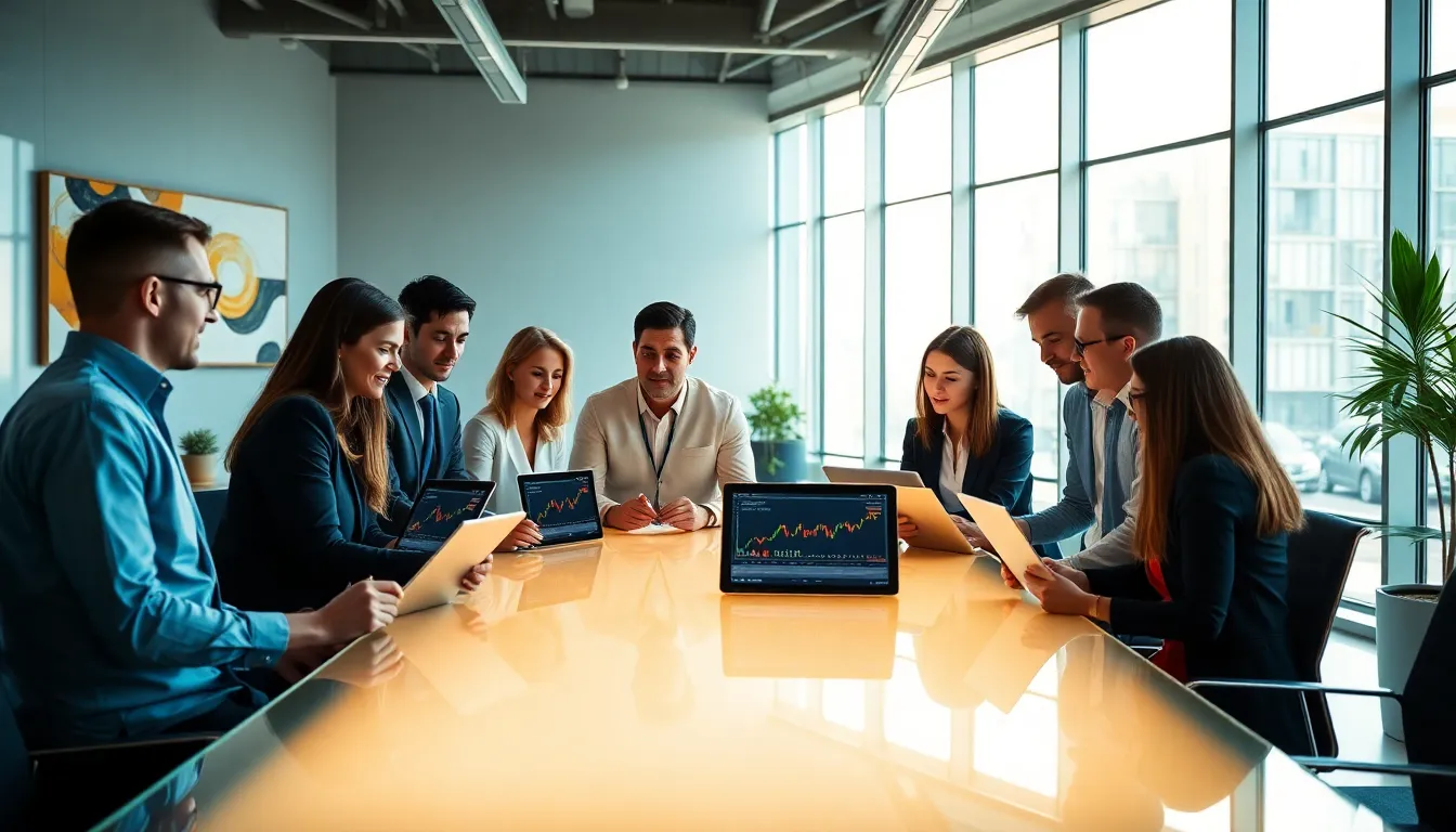 diverse team collaborating on the Bitclassic platform in a modern office.