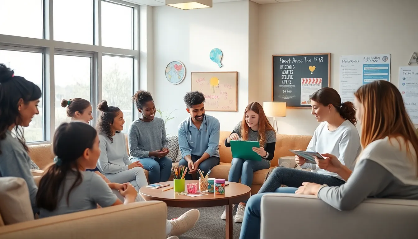 teenagers engaging in therapy within a supportive mental health facility.