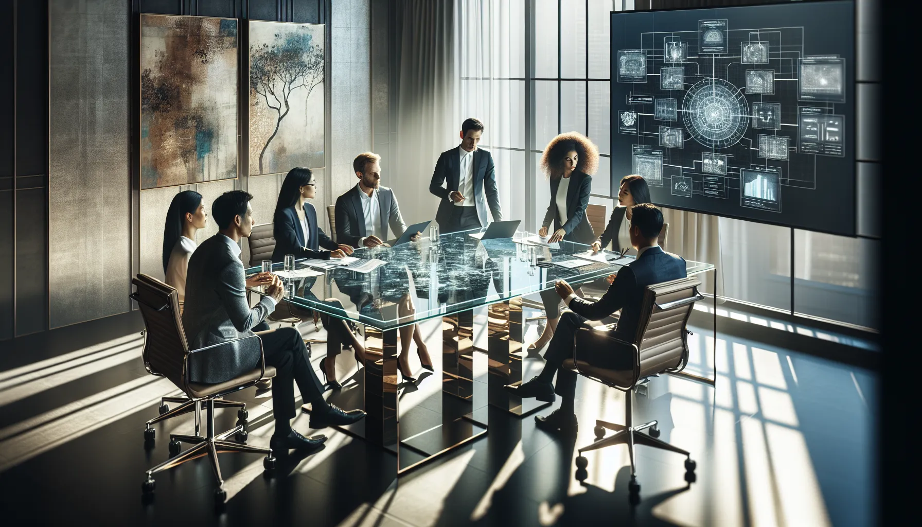 diverse professionals collaborating in a modern conference room.