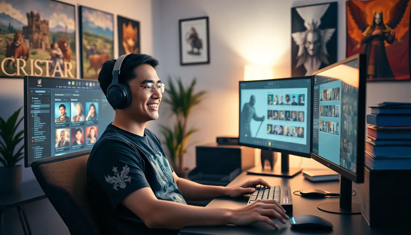 a gamer using Ck2Generator on a computer for character creation.