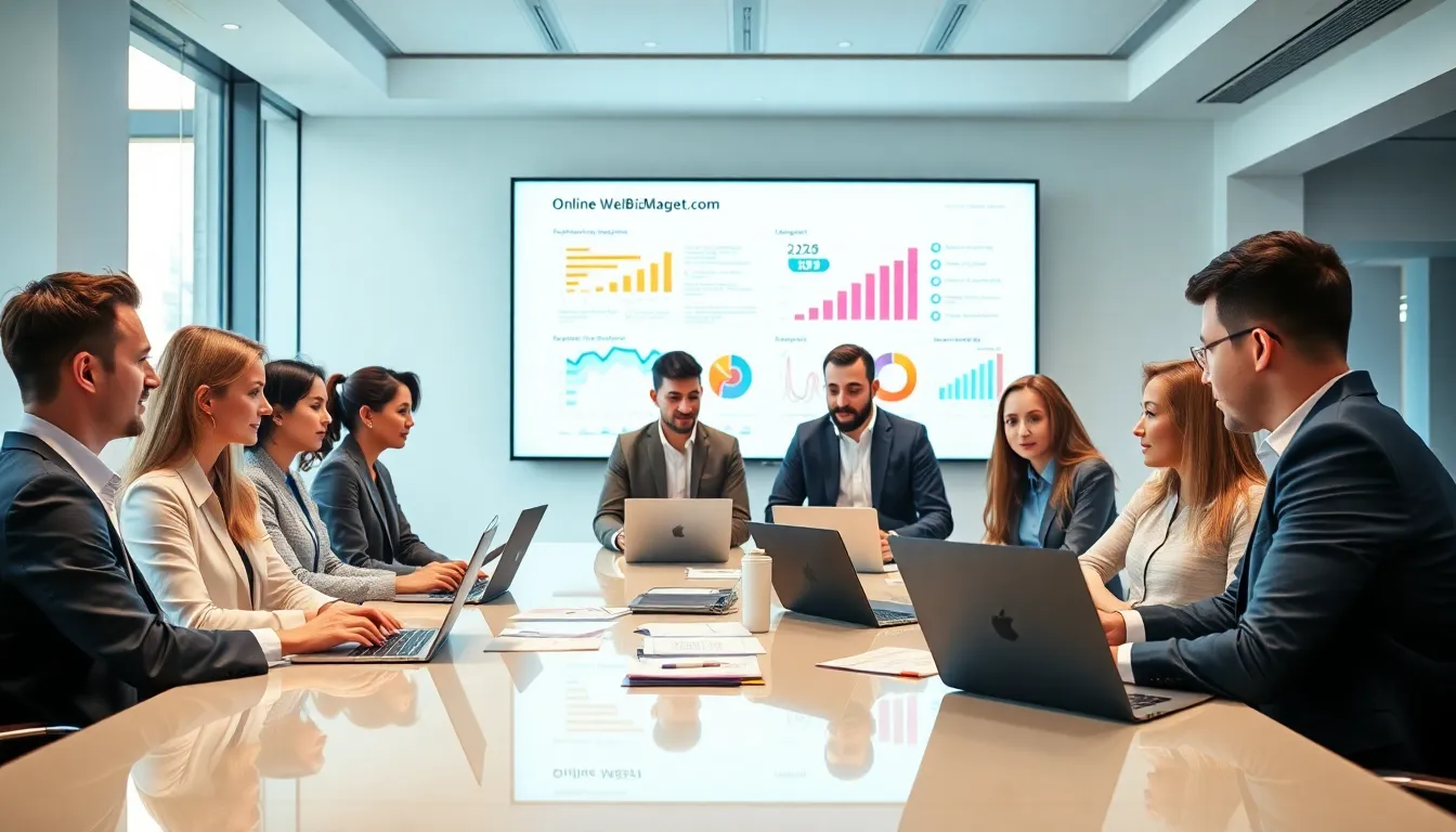 diverse team collaborating in a modern office for digital marketing insights.