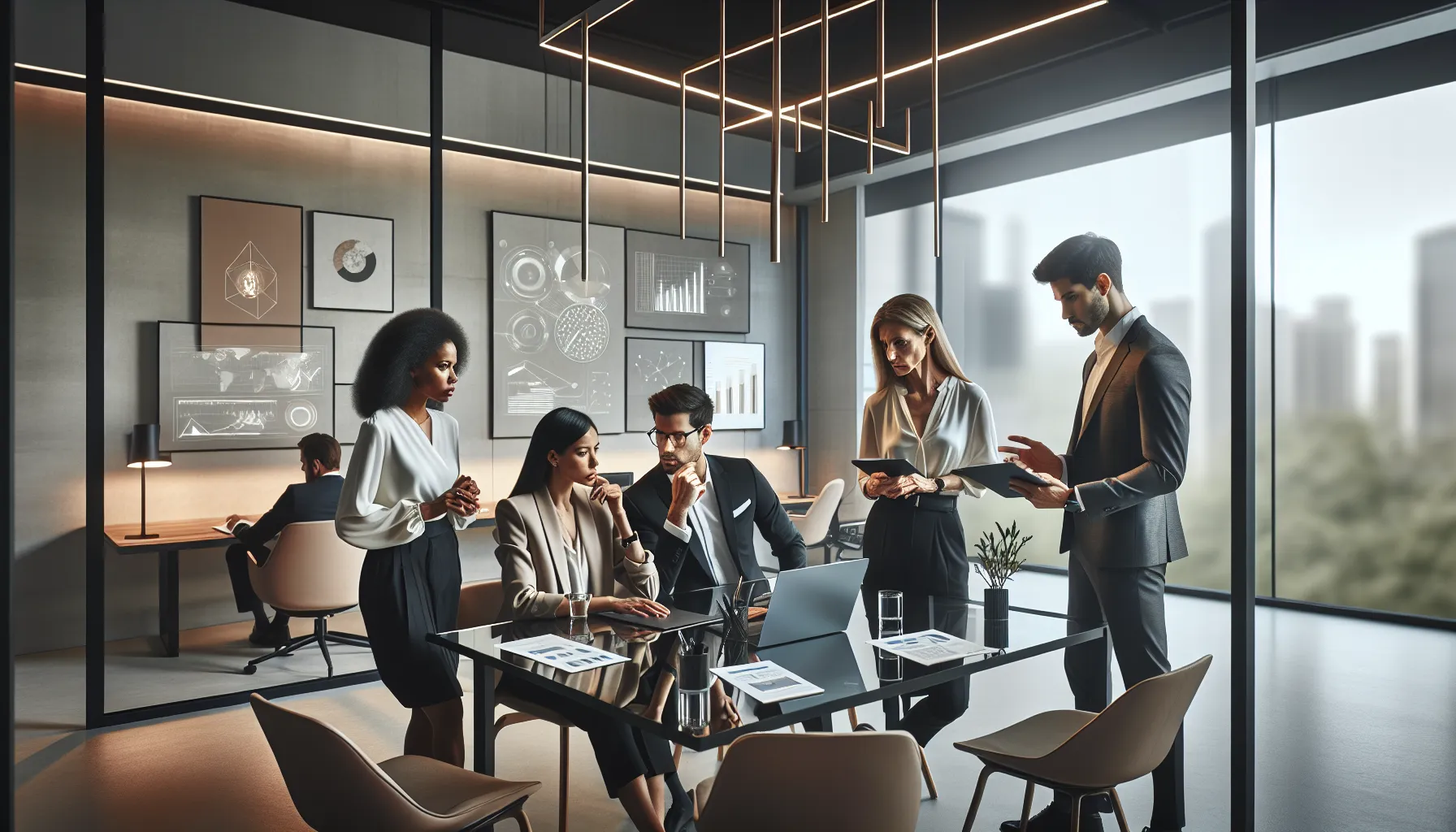 diverse team collaborating on technology in a modern office.