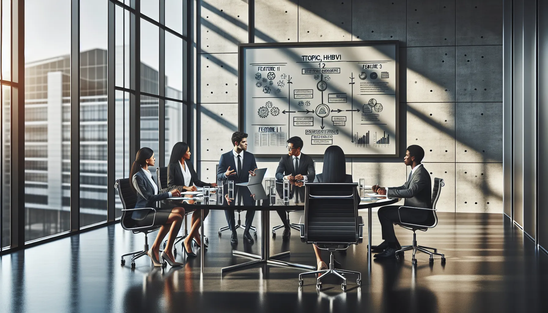 diverse team discussing Htkjghbv in a modern conference room.