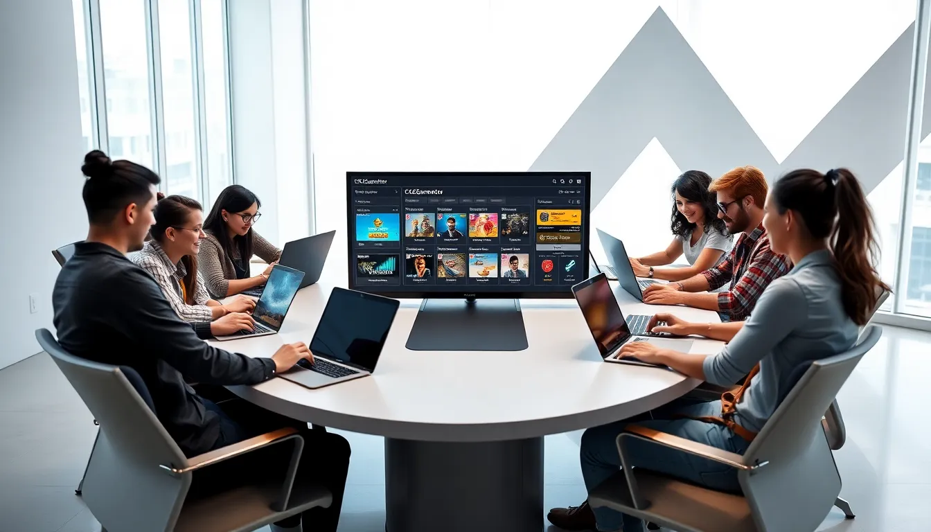 diverse gamers collaborating around laptops using CK2Generator tool.