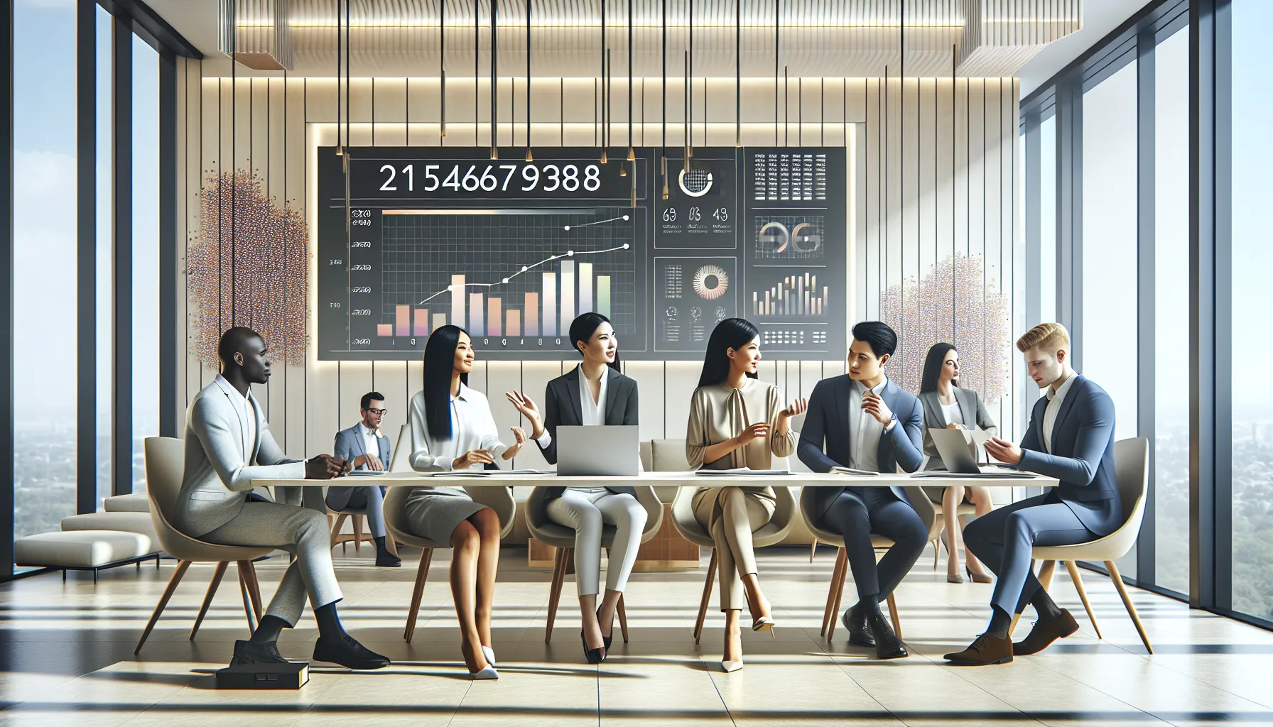 professionals discussing data interpretation in a modern office.