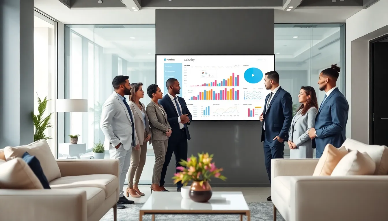 diverse real estate team collaborating in a modern office.