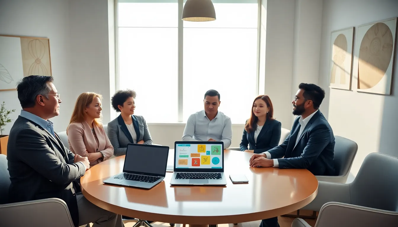 diverse professionals discussing cultural practices in a modern office.