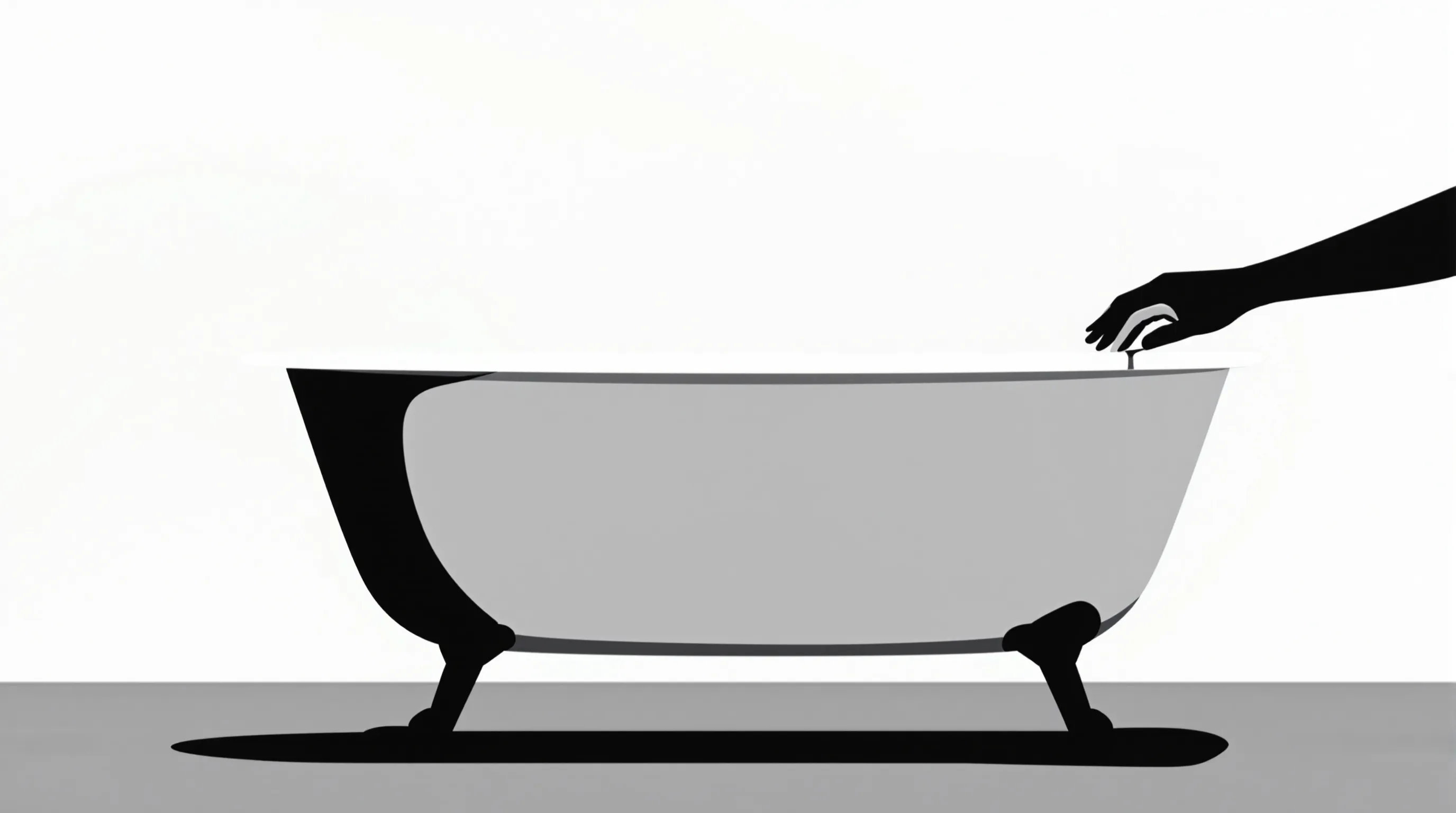 Minimalist illustration of a hand applying enamel coating to a bathtub outline.
