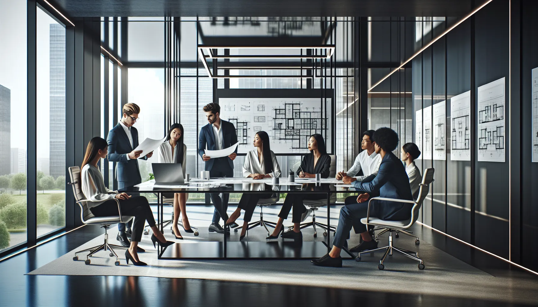diverse team of architects collaborating in a modern office.